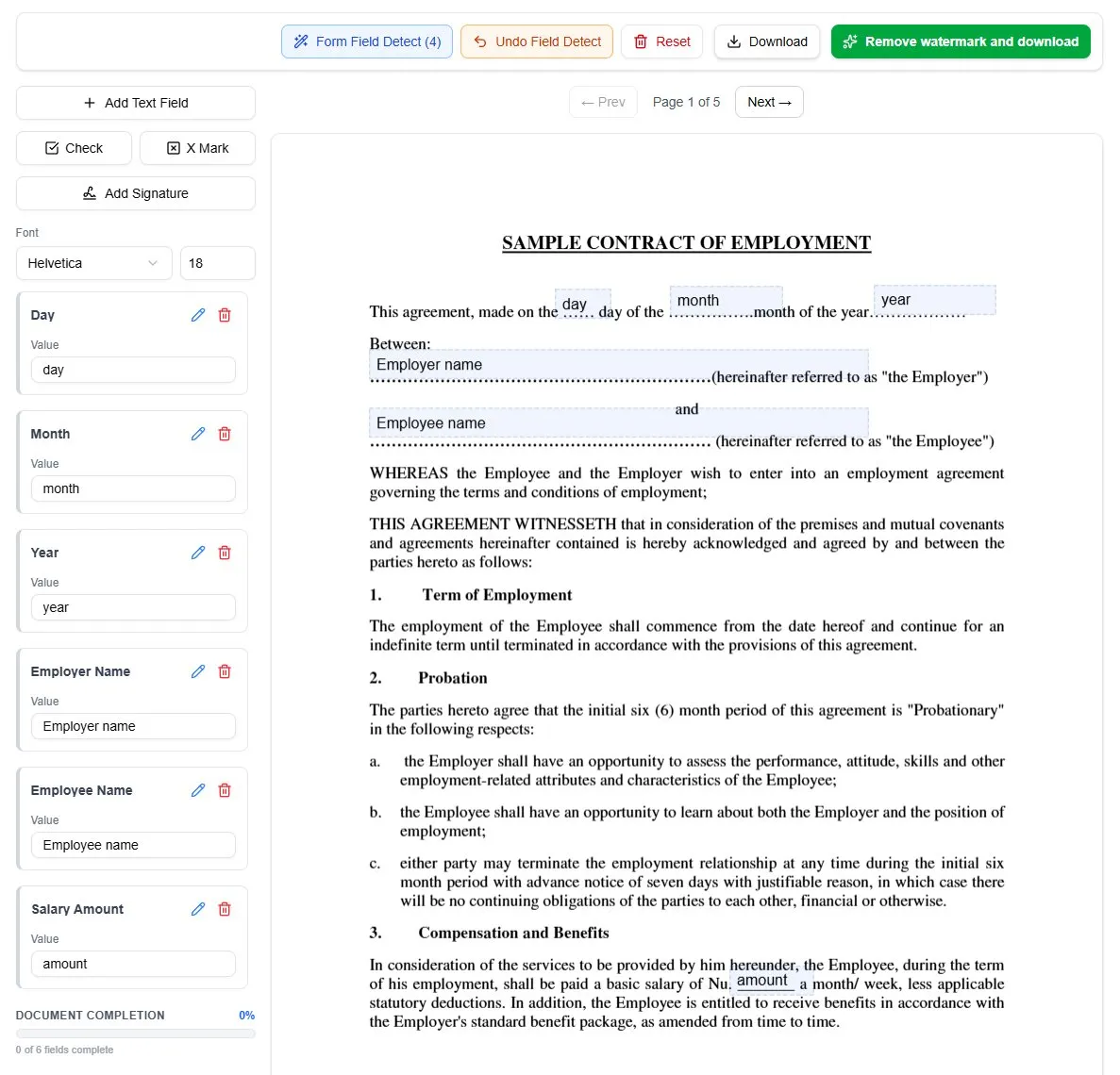 Document with AI detected fields