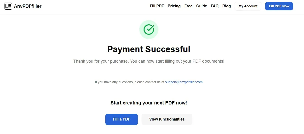 Payment successful screen