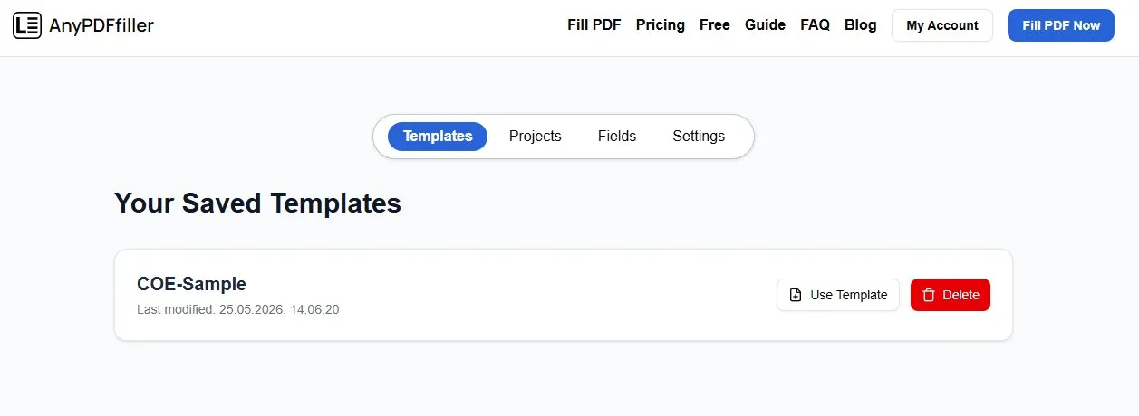 Saved templates view